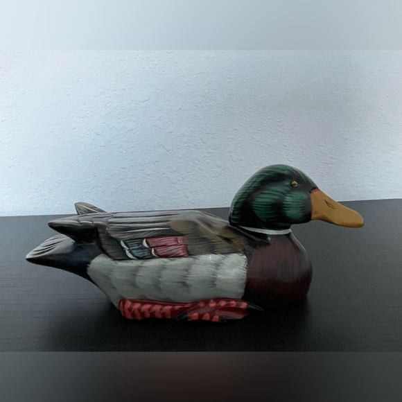 Vintage Handmade Wood Mallard Duck Sculpture.